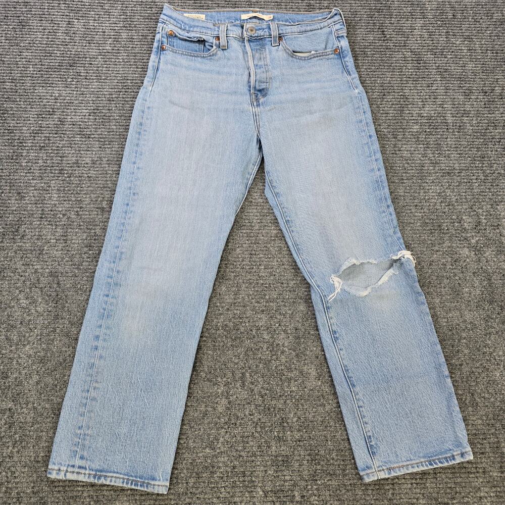 Levi's Premium Wedgie Straight Jeans Womens 28x26 Light Wash Distressed